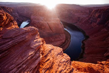 Kanyon arka planı. Arizona Horseshoe Bend Colorado Nehri Grand Canyon 'da.