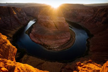 Kanyon arka planı. Arizona Horseshoe Bend Colorado Nehri Grand Canyon 'da.