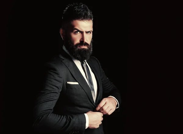 Bearded man suit fashion. Luxury classic suits, vogue. Man in classic suit, shirt and tie. Business man concept. — Stock Photo, Image