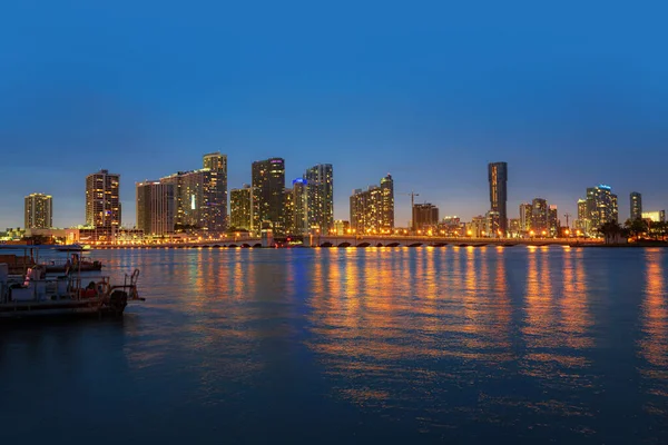 Miami night downtown. Panoramic view of Miami skyline and coastline.