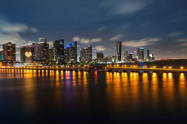 Bayside Miami Downtown MacArthur Causeway from Venetian Causeway. Miami skyline.