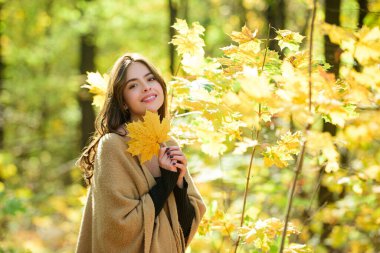 Sonbahar modası. Şehir parkında modern elbiseler giyen genç ve şık hippi kız mutlu bir şekilde gülümsüyor. Kafkas kadın modeli. Sonbahar modası.
