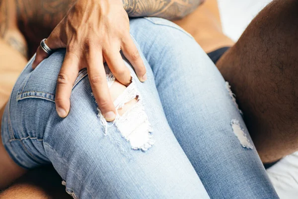 Sexy buttocks women in jeans. Close-up photo of sexy woman ass. — Stock Photo, Image