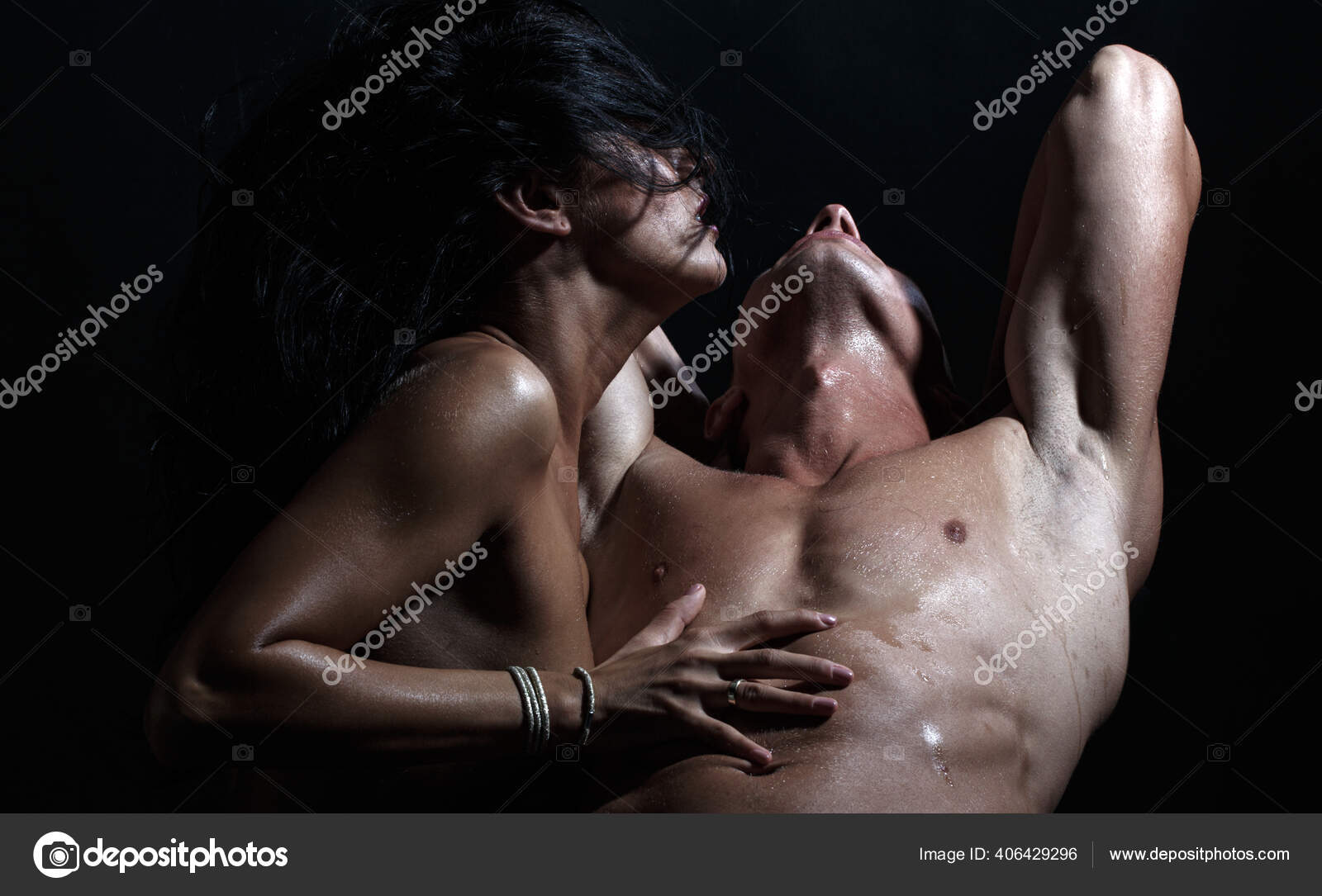 Undressed couple in love hugging passionately. Sexy seduction. Naked body,  nude torso. Romantic tender. Erotic people concept. Stock Photo by  ©Tverdohlib.com 406429296