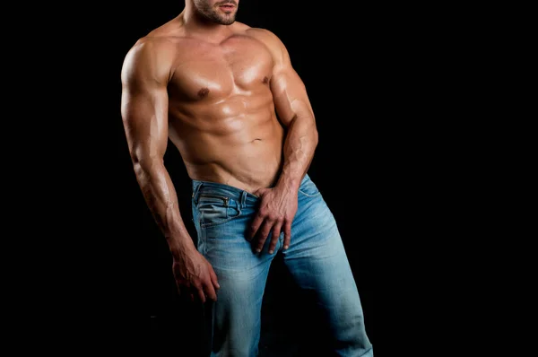 Hot boy. Muscular mans torso. Male flexing his muscles. — Stock Photo, Image