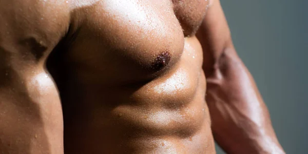 Sexy naked torso, six pack abs close up. — Stock Photo, Image