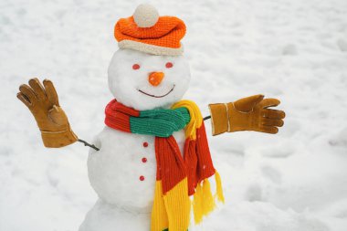 Kardaki mutlu kardan adam. Kardan Adam 'la Noel geçmişi. Kar taneleri ve kardan adamla kışın. Kar tarlasında şapkalı ve eşarplı sevimli kardan adam.