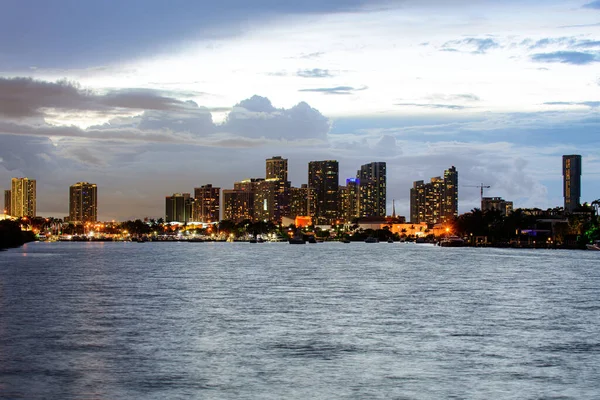Miami night downtown, city Florida. Beautiful Miami Florida skyline at sunset.