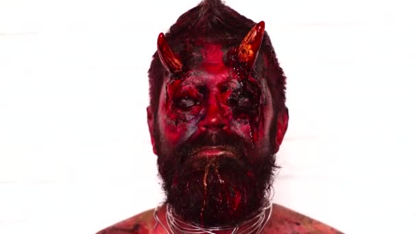 Portrait of Halloween bloody devil. — Stock Video