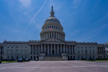 Washington DC Kongre Binası. Kongre ve Senato binası. Amerikan federal hükümet binası. Tarihi Capitol Hill simgesi. Birleşik Devletler ulusal sembolü. Başkentin ünlü mimarisi.