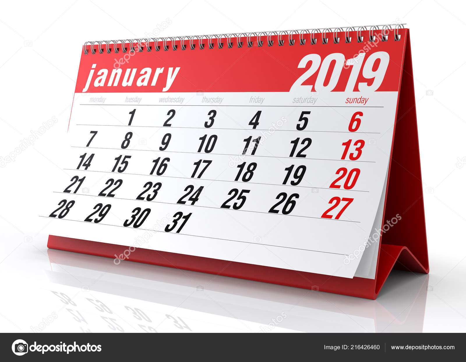 19年1月日历在白色背景下被隔离 图库照片 C Klenger 19年1月日历在白色背景下被隔离 图库照片 C Klenger
