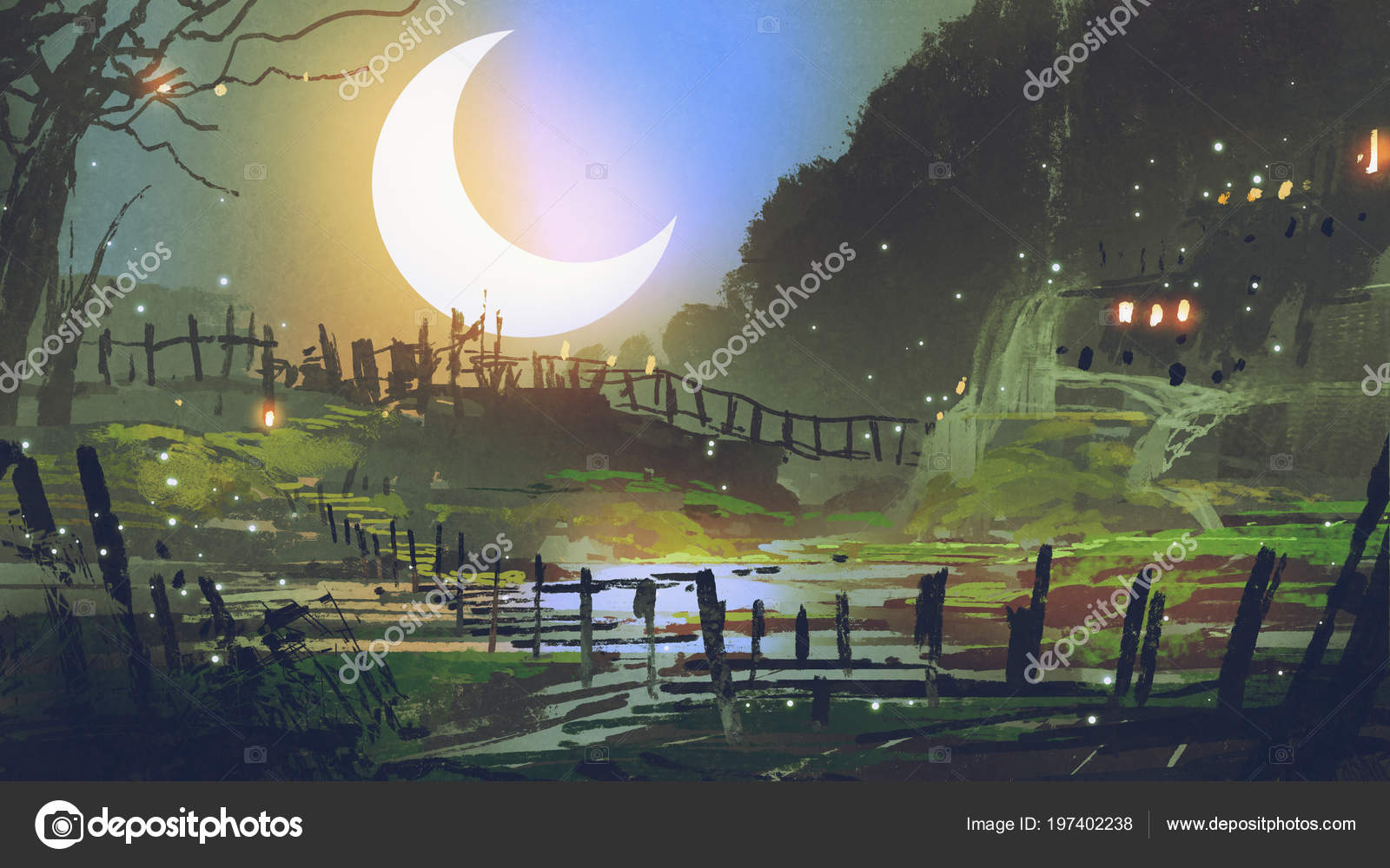 Patio de noche  Ilustração de paisagem, Cenários digitais
