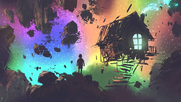 Night Scenery Boy House Strange Place Digital Art Style Illustration — Stock Photo, Image