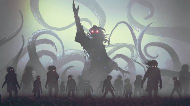 undead büyücü döküm büyü, dijital sanat tarzı, resim illüstrasyon