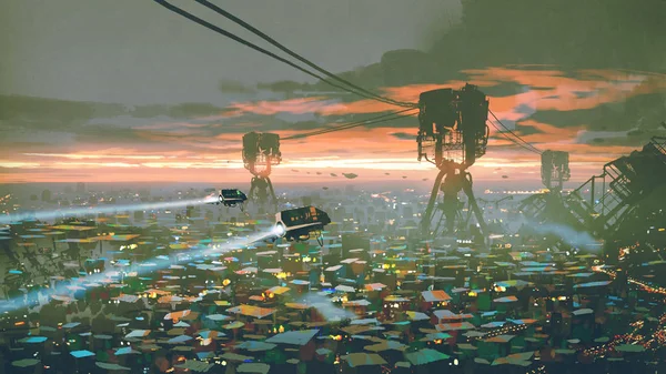 Stadsbilden Slum Staden Futuristisk Värld Digital Konststil Illustration Målning — Stockfoto