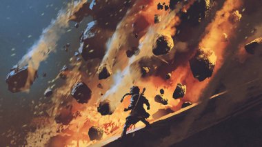 macera kız heyelan ve düşen kayalar, dijital sanat tarzı, illüstrasyon boyama tarafından hayrete