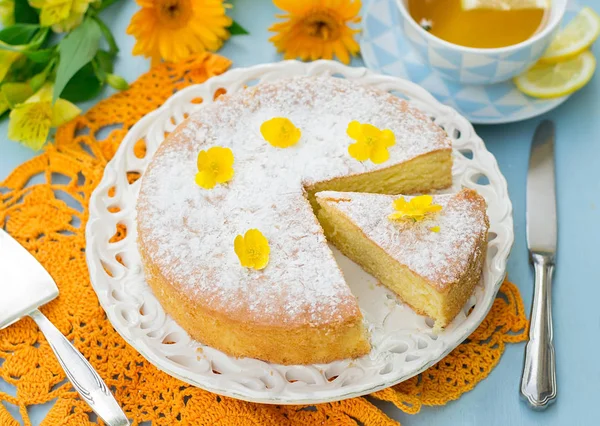 Olasz Édes Sütemény Torta Margherita Porcukrot Tea — Stock Fotó