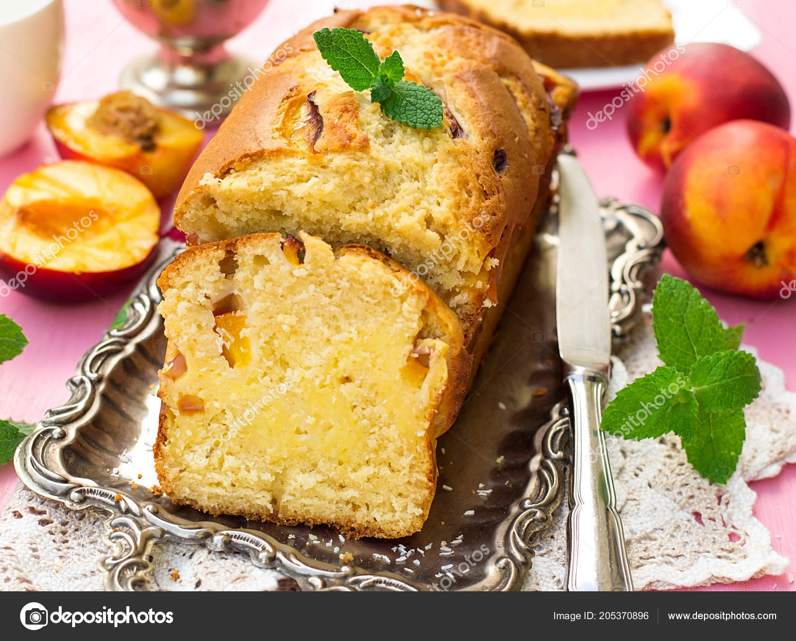 Sweet Cake Peaches Cottage Cheese Coconut Stock Photo