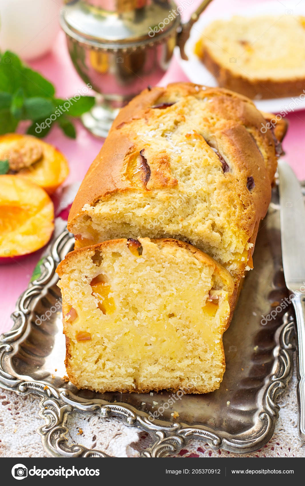 Sweet Cake Peaches Cottage Cheese Coconut Stock Photo