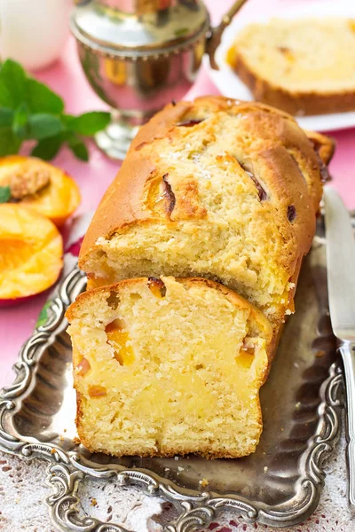 Zoete Cake Met Perziken Kwark Kokos — Stockfoto