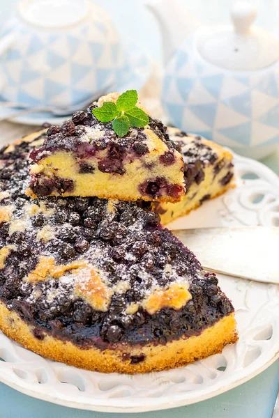 Sweet Blueberry Butter Cake Tea Dessert — Stock Photo, Image