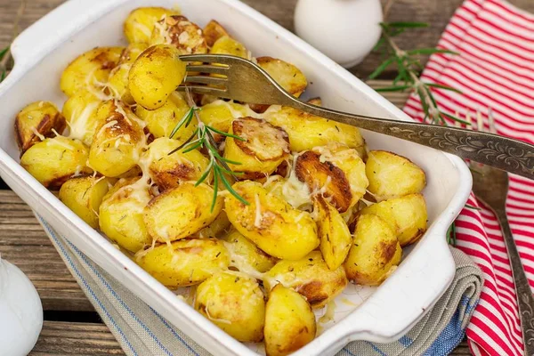 Roasted Baby Potatoes Baked Grated Cheese — Stock Photo, Image