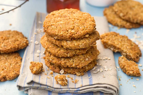 Traditional Homemade Anzac Biscuits Rolled Oats Coconut — Stock Photo, Image