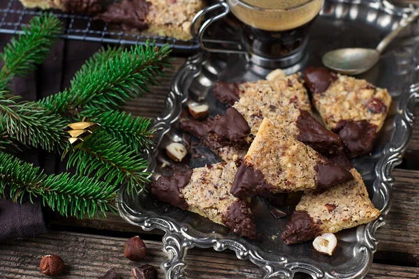 Biscuiți Crăciun Alune Bredele Ciocolată Sau Bredala — Fotografie, imagine de stoc