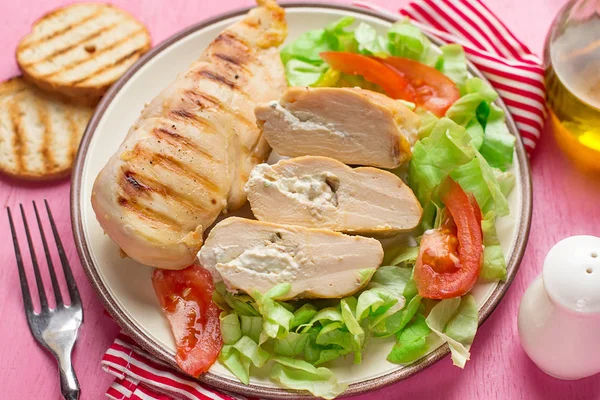 Healthy Light Grilled Chicken Breast Fillet Stuffed Cream Cheese — Stock Photo, Image