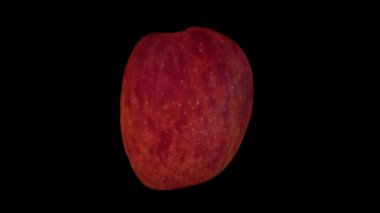 Siyah arka planda yarı kırmızı lezzetli elmanın gerçekçi bir canlandırması. Video kusursuz bir şekilde döngüye giriyor ve 3D nesne gerçek bir elmadan taranıyor..