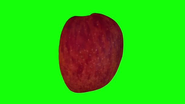 Реалистичное Отображение Вращающегося Наполовину Красного Вкусного Яблока Зеленом Фоне Видео — стоковое видео