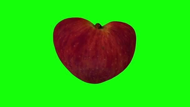 现实地渲染一个旋转的半红色美味苹果绿色背景 视频是无缝循环的 3D对象是由一个真正的苹果扫描的 — 图库视频影像