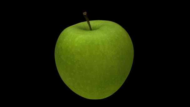 黒の背景に回転する緑のグラニースミスアップルの現実的なレンダリング ビデオはシームレスにループしていて 3Dオブジェクトは本物のリンゴからスキャンされます — ストック動画