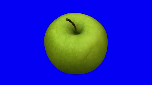 Ρεαλιστική Απόδοση Ενός Περιστρεφόμενου Πράσινου Μήλου Granny Smith Μπλε Φόντο — Αρχείο Βίντεο