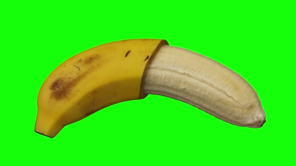 Realistic Render Rotating Half Peeled Banana Cavendish Variety Green Background — Stock Video