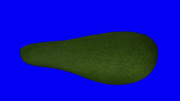 Реалистичный Рендеринг Вращающегося Зелёного Авокадо Флориды Разрезанного Пополам Синем Фоне — стоковое видео