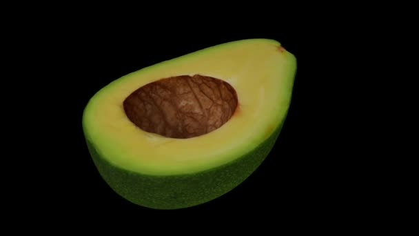 Realistische Darstellung Einer Rotierenden Grünen Florida Avocado Halbiert Auf Schwarzem — Stockvideo