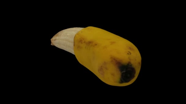 Rendering Realistico Una Banana Semi Pelata Rotante Varietà Cavendish Sfondo — Video Stock