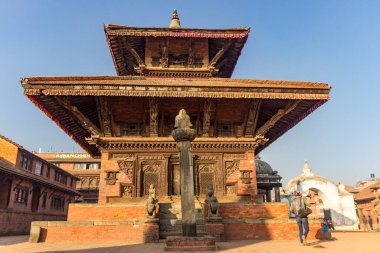 Katmandu, Nepal - CIRCA 2020: Patan Durbar Meydanı 'ndaki Nepal Katmandu Kraliyet Sarayı kompleksi. Bhaktapur, Katmandu Vadisi 'nde yer alan UNESCO Dünya Mirası alanıdır.