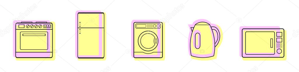  A set of color vector illustrations, icons and logos for home appliances.