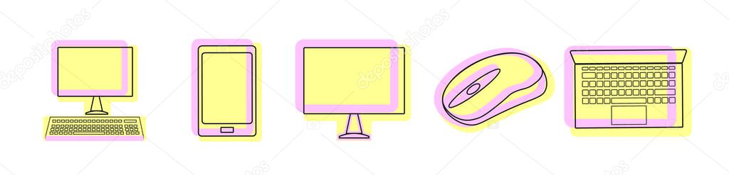  A set of color vector illustrations, icons and logos for electronics.
