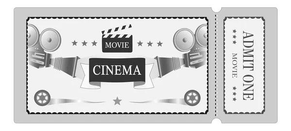 Ilustración Vectorial Boleto Cine Vintage Retro Blanco Negro Banner Plantilla — Vector de stock