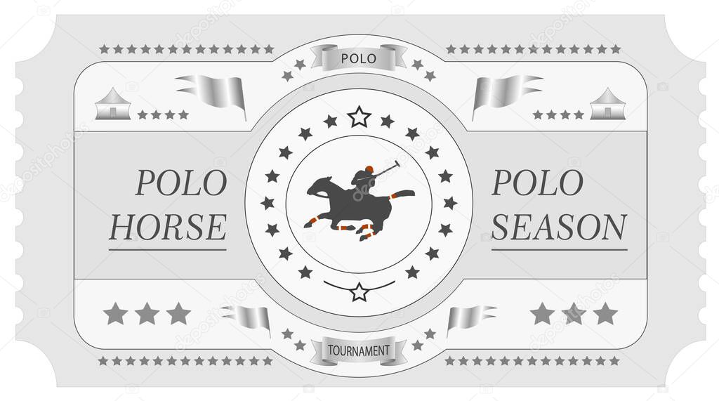 Vector illustration of a retro vintage ticket, banner, template, Billboard in black and white. Golf, Polo, sports in black and white. Poster.
