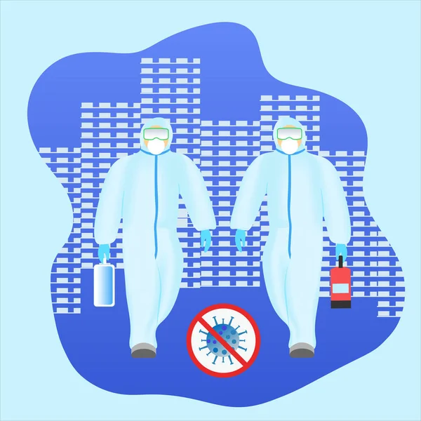 Векторная Иллюстрация Группы Медицинских Работников Защитных Антивирусных Костюмах — стоковый вектор