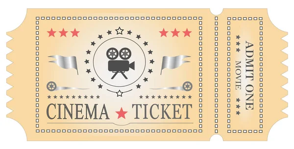 Ilustración Vectorial Boleto Cine Vintage Retro Blanco Negro Rojo Banner — Vector de stock