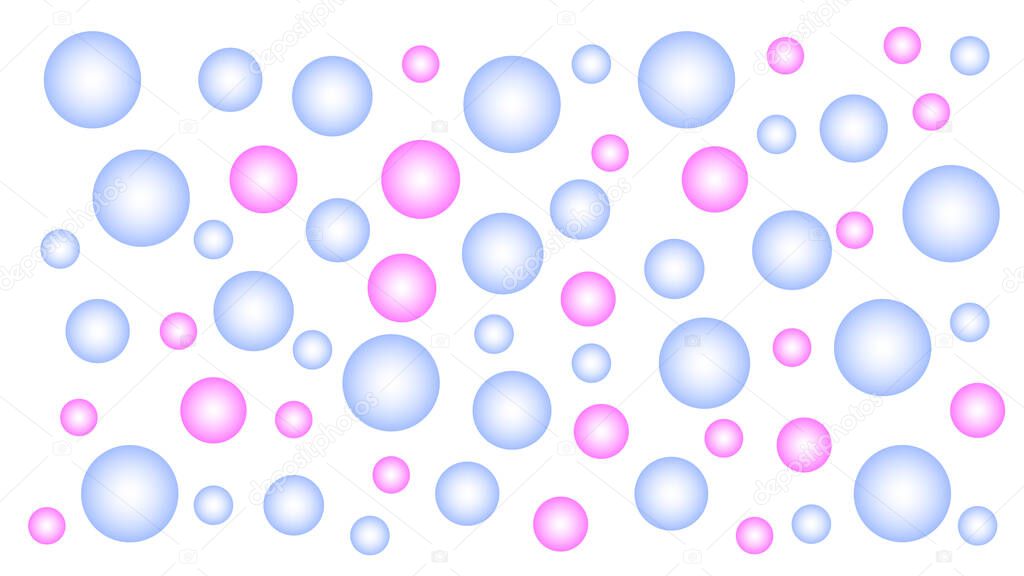 Vector illustration of abstract background of blue, pink and bubbles. Round