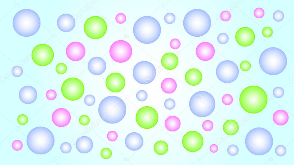 Vector illustration of abstract background of blue, pink and bubbles. Round