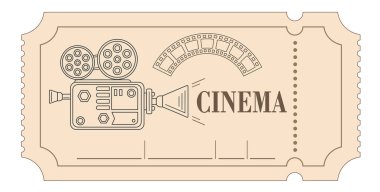 Vektör çizimi. Kırmızı, beyaz, siyah renkli Retro Vintage film bileti