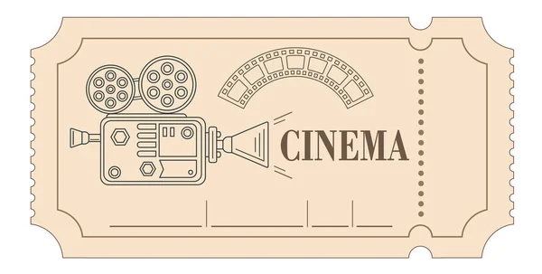 Vector illustration. Retro vintage movie ticket in red, white, black