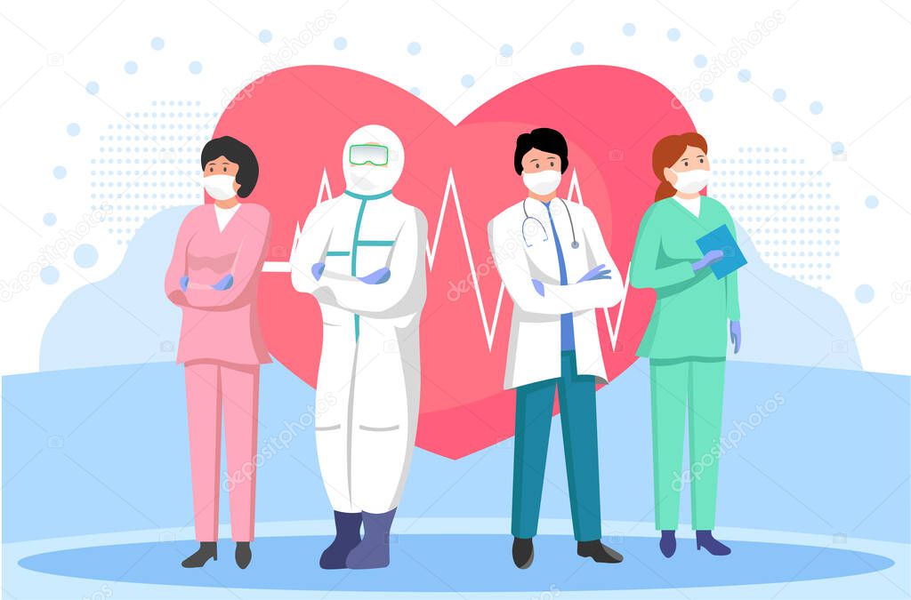 Vector illustration of a medical team and a heart